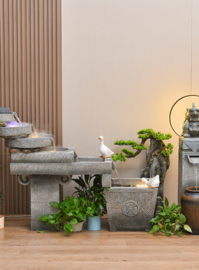 假山石墨流水喷泉办公室内阳台别墅庭院造景观装饰循环水落地摆件