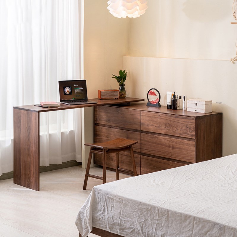 北美黑胡桃木斗柜梳妆台一体卧室床头床尾柜实木储物柜家用小户型