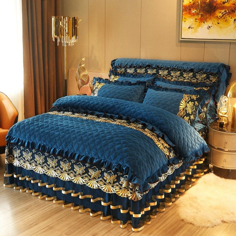 加厚夹棉水晶绒被套单件冬季保暖短毛绒被罩双人绒面花边被单2米3