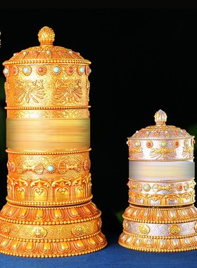 藏族转经简家用电动转轮静音转动转经简轮桌面装饰摆饰藏式转金桶