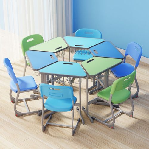 中小学课桌智慧心理辅导室梯形组合六角桌图书馆拼接六边形学习桌