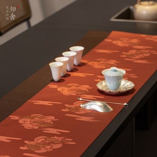 小白茶具//知舍云松茶席织锦桌旗茶桌布中式传统纹饰图案仙女风