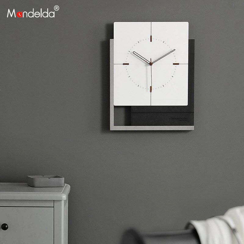 满得达免打孔方形挂钟客厅钟表时钟挂墙现代简约餐厅个性墙挂表