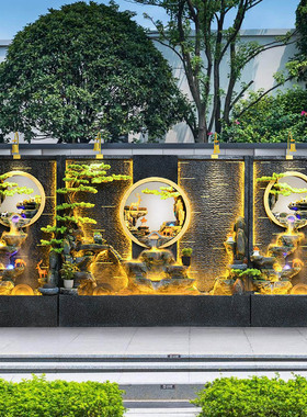 大型假山流水喷泉水幕墙公司迎门墙屏风玄关别墅庭院鱼池造景摆件