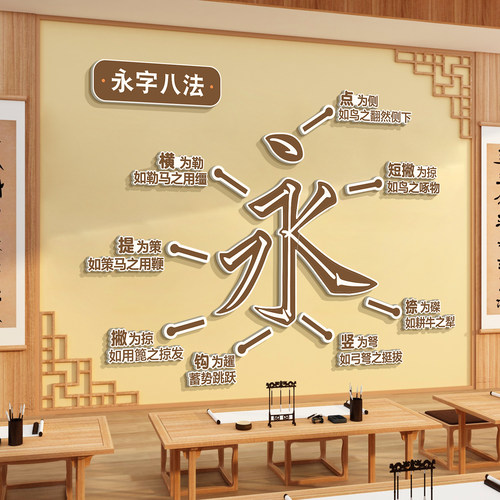 培训班级教室永字八法硬笔书法布置装饰墙贴画机构前台文化环创