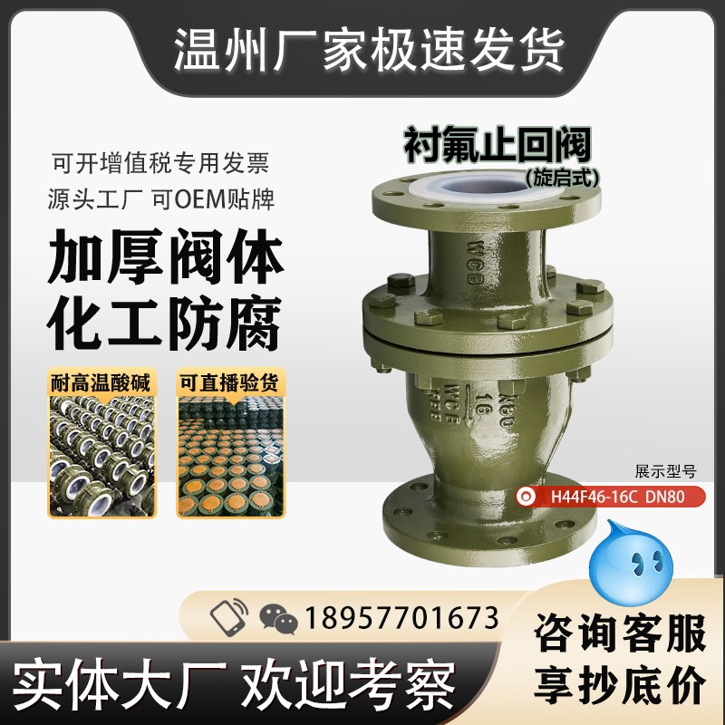 H44F46-16C 衬氟旋启式止回阀 止逆阀 止逆阀H41 H42 化工厂专用