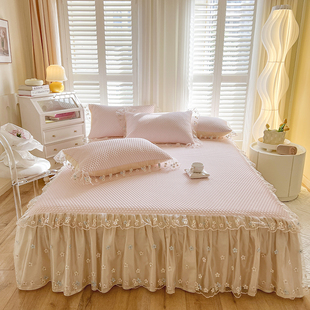 凉感冰豆豆席床裙款 公主风蕾丝花边冰丝凉席空调软席子 三件套夏季