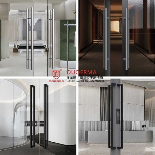 黑色烤漆有框玻璃大门加厚不锈钢拉手灰色氟碳漆极简方管侧装把手