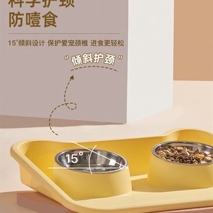 防打翻不锈钢猫碗狗盆宠物食盆护颈水粮防漏喝水一体猫咪幼猫双碗
