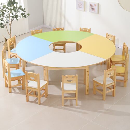 幼儿园学前班实木课桌椅儿童彩色美工画画桌可涂鸦异形桌组合造型