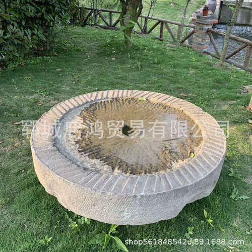 老石槽流水老磨盘 组合流水景 酒店老石器装饰摆件