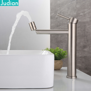 家用加长水龙头冷热卫生间洗脸洗手盆单孔加高台上面盆万向不锈钢