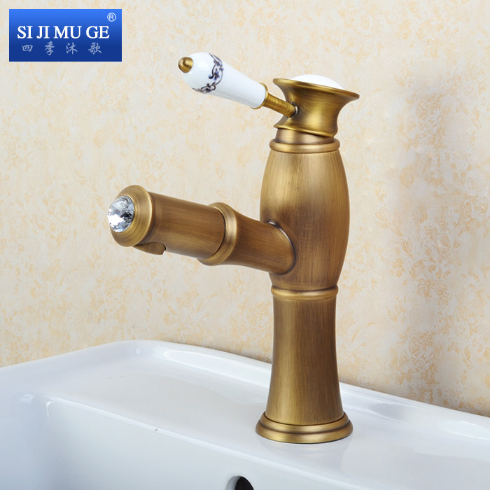 仿古铜可抽拉式面盆水龙头欧式洗脸盆洗头洗发冷热龙头小花洒