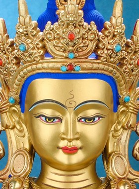 四臂观音佛像摆件纯铜精工全鎏金仿尼泊尔藏传密宗观世音菩萨摆件