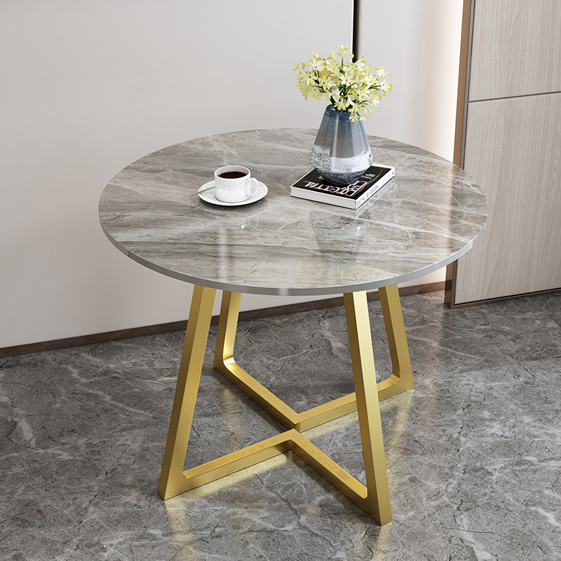 岩板餐桌小圆桌北欧简约洽谈桌家用小户型桌子轻奢售楼部休闲圆桌