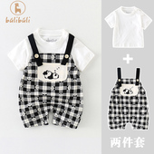 套装 0一3岁婴儿衣服夏季 短袖 男宝宝夏装 T恤背带短裤 洋气两件套潮2