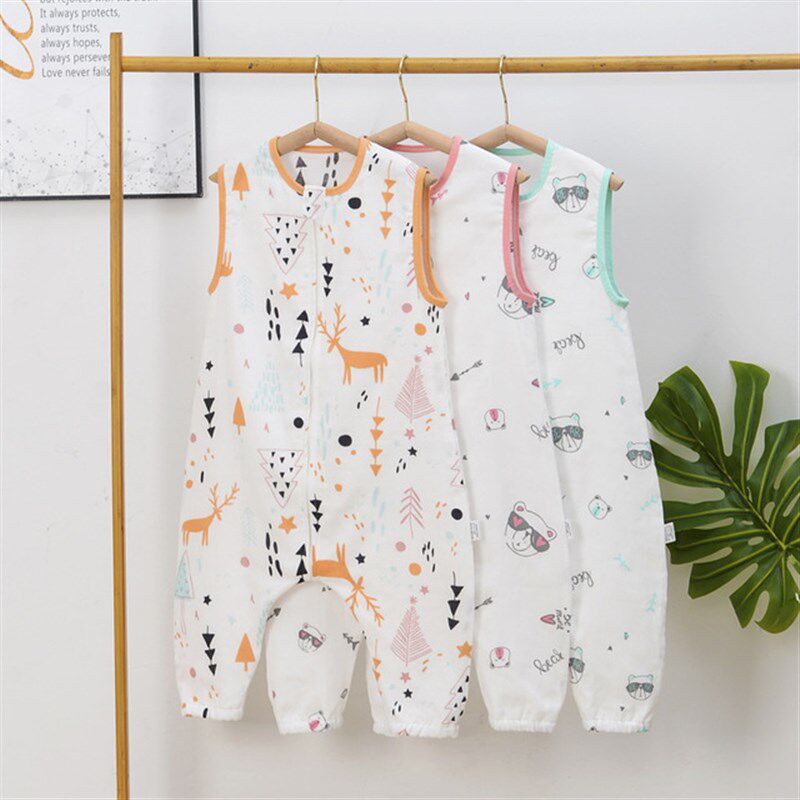 婴儿睡袋夏季薄款宝宝背心无袖纱布纯棉幼儿童防踢被神器四季通用