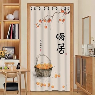 门帘免打孔家用卧室化解隔断帘对门入户玄关空调挡风遮挡帘子 中式