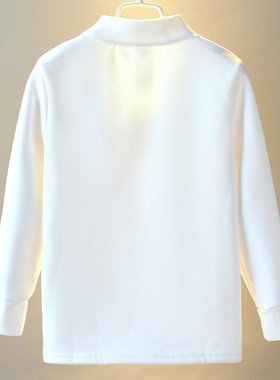 儿童白色POLO衫加绒加厚男童翻领T恤秋冬装打底衫女童小学生校服