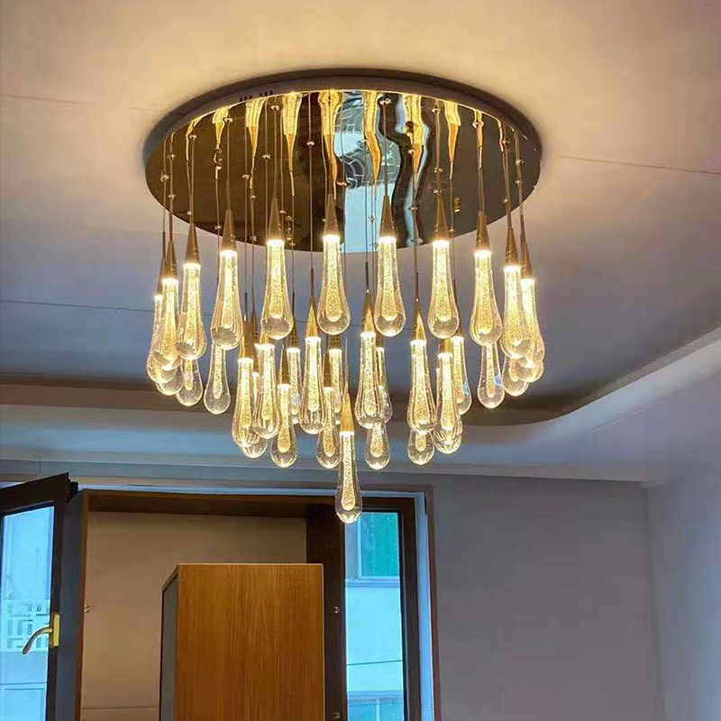 轻奢水晶吊灯餐厅床头LED长圆盘吧台灯北欧loft别墅楼梯定制灯具