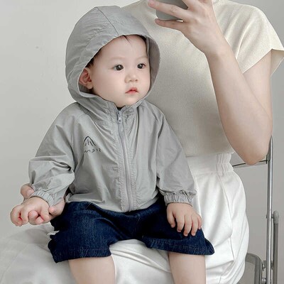 夏季婴儿薄款防晒衣外套男女童休闲无袖背心上衣宝宝牛仔短裤套装