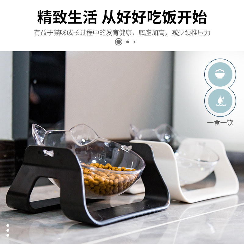 猫饭盆保护颈椎斜口猫碗单碗双碗猫粮碗猫食盆倾斜猫咪饮水宠物碗