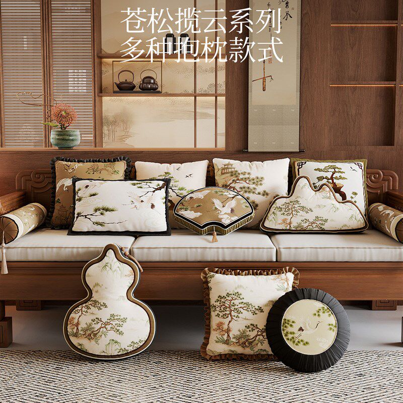 冉忆沙发抱枕新中式高端大气氛围感客厅茶室葫芦靠山腰枕枕套苍松