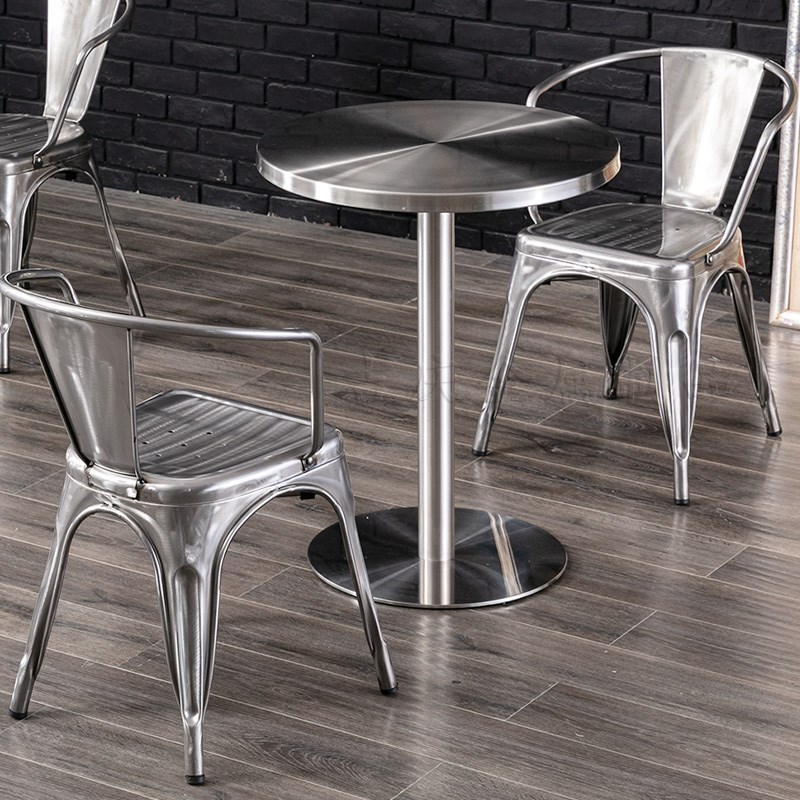 不锈钢小圆桌子简约工业风咖啡厅网红奶茶店户外阳台金属圆形餐桌