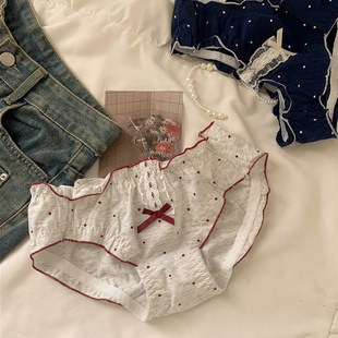 女 可爱蝴蝶结木耳边内裤 森日和叶甜美风小波点女士三角裤 2025新款