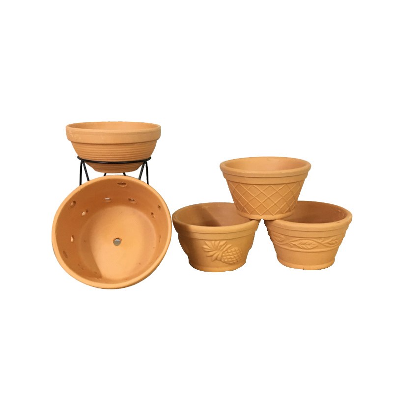 吴氏陶业细质红陶花盆多肉植物泥瓦盆树叶浮雕盆景天科专属盆瓦盆