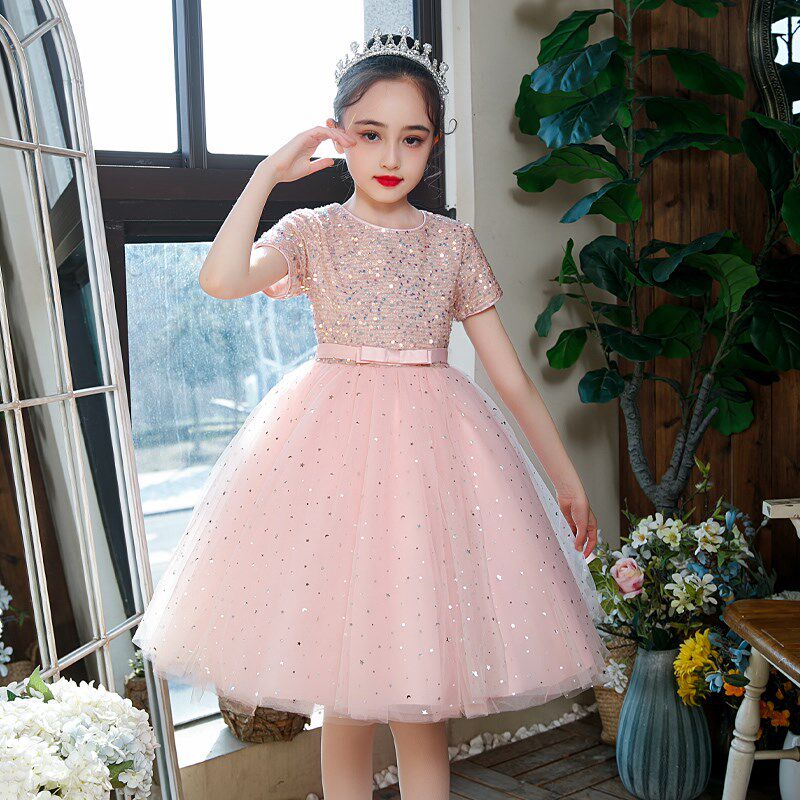 儿童礼服公主裙粉色女童钢琴演出服演奏婚纱毕业170码蓬蓬纱裙子
