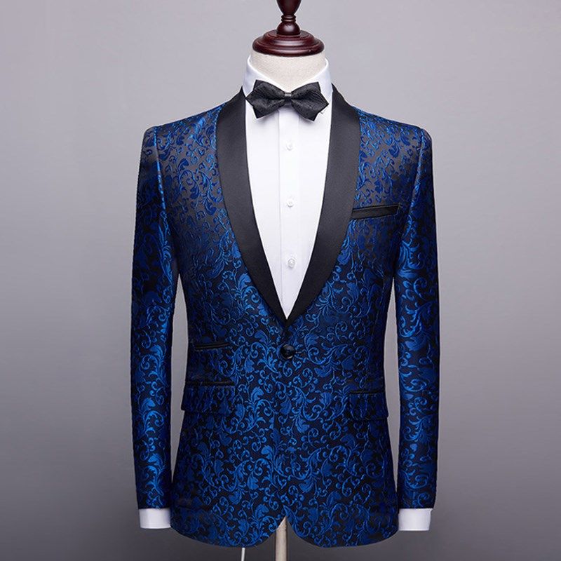 秋季单西外套男中年爸爸装复古提花婚礼西装商务免烫红色西服上衣