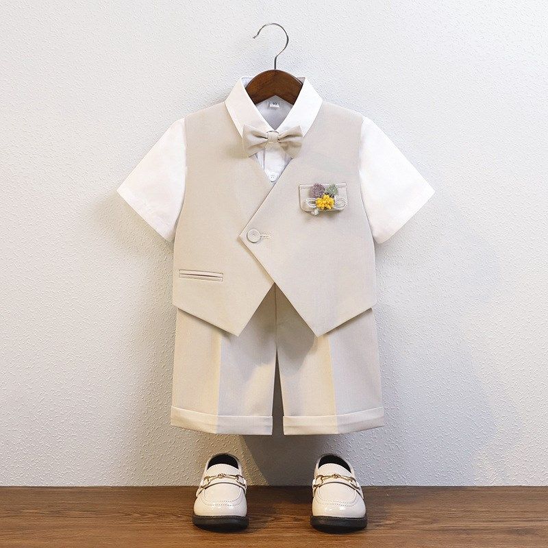 男童礼服夏季新款马甲套装儿童六一短袖背带幼儿花童宝宝演出西服