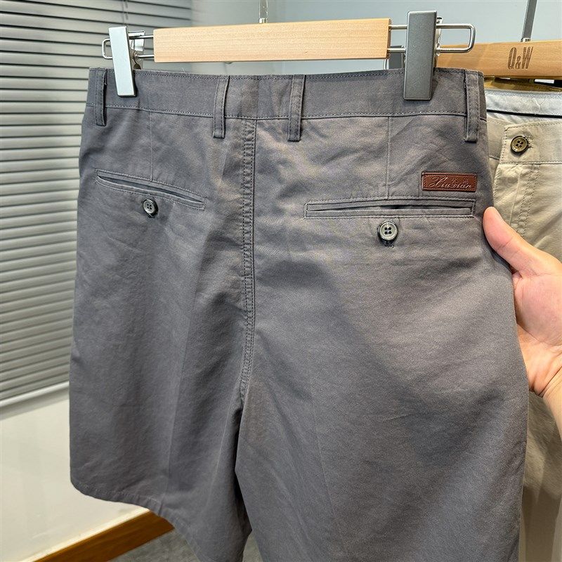 双褶纯棉西装短裤男2025新款中年爸爸装夏季外穿五分裤男休闲直筒