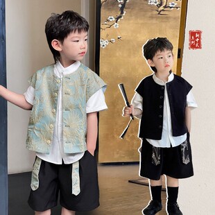 儿童新中式雕花马甲2024夏季新款男童国潮背心生日汉服礼服演出服