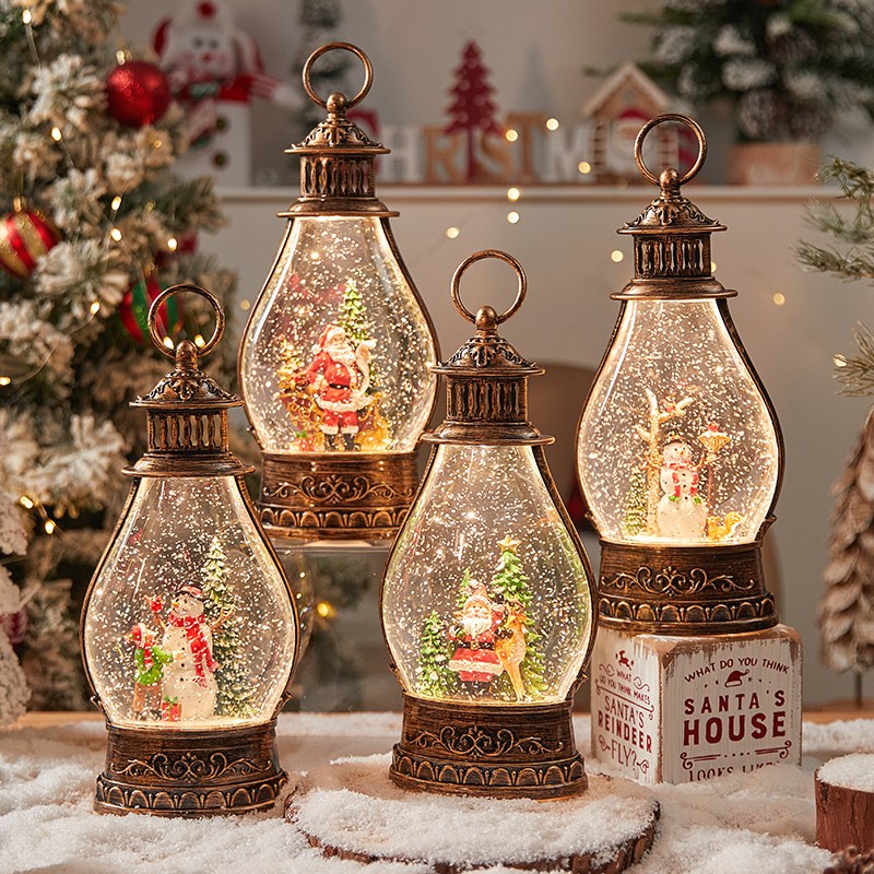 圣诞节树老人飘雪花装饰品水晶小夜灯八音盒桌面摆件创意儿童礼物