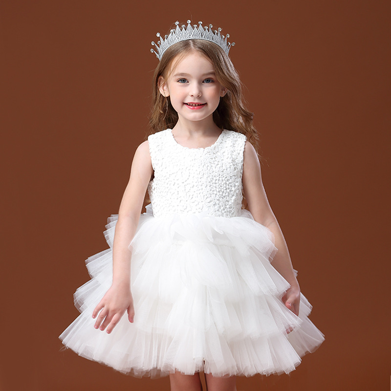 女童连衣裙夏装洋气宝宝表演礼服纱裙白色生日蛋糕公主裙周岁裙子