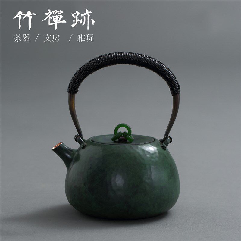 竹禅迹名家煮茶壶 热着色非遗紫铜烧水壶单壶秋实泡茶家用900ML