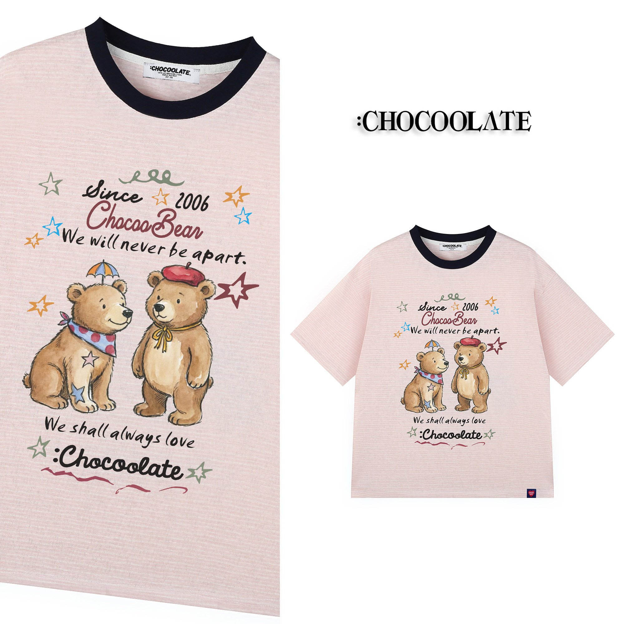 ：CHOCOOLATE小熊横间条纹情侣T恤CCLTEXKL04730