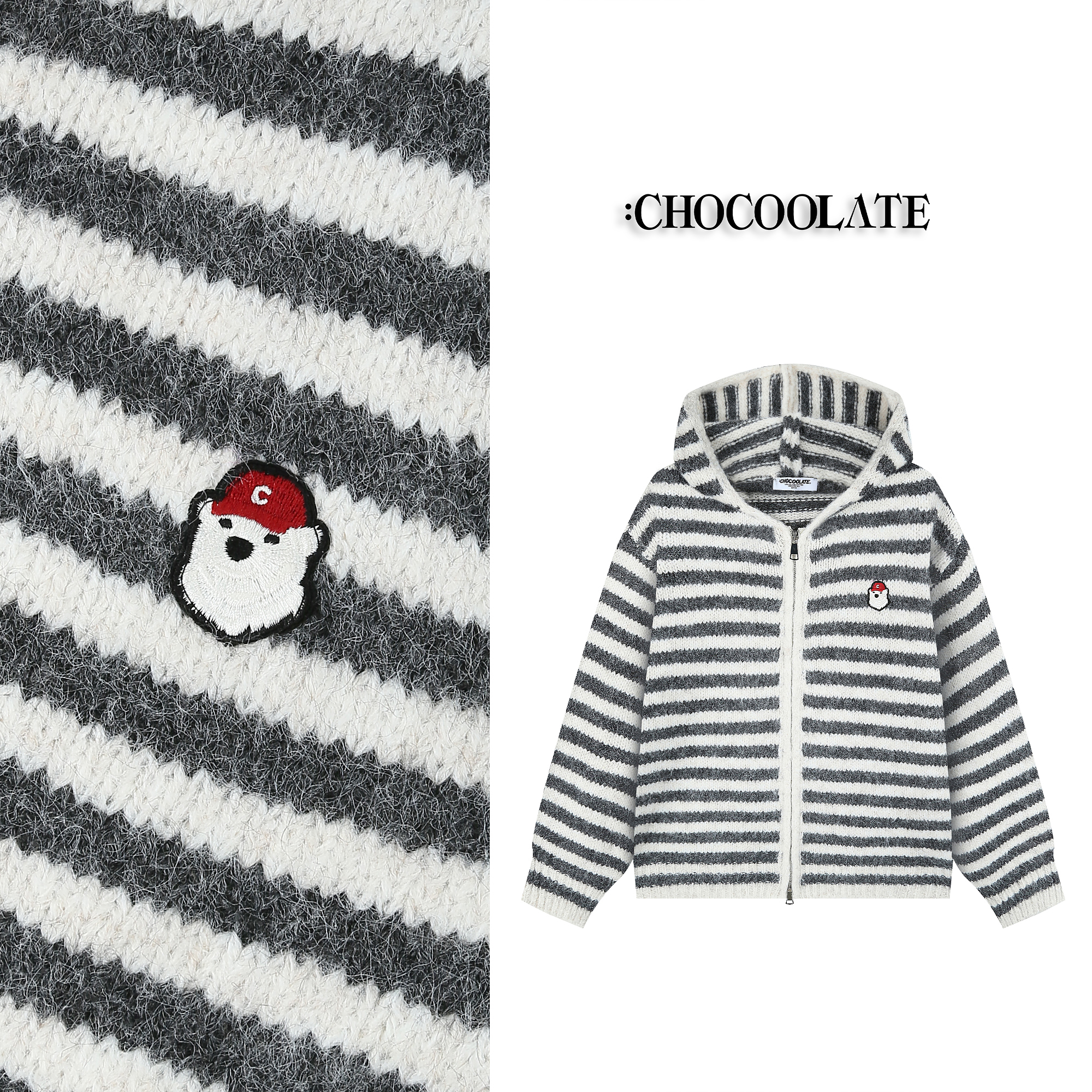 ：CHOCOOLATE条纹撞色连帽针织衫宽松显瘦百搭上衣6164-1336345