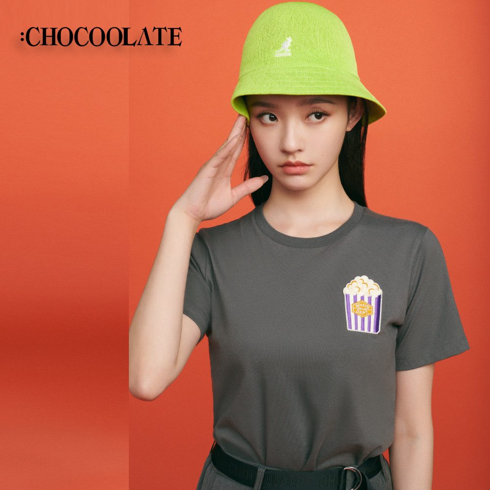 WY：CHOCOOLATE林允同款 爆米花冰感舒适绣花圆领T恤6161-1226199