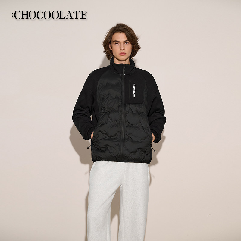 ：CHOCOOLATE字母烫画立领拼接轻薄羽绒外套6163-1440338
