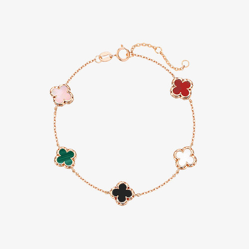 纯银五花四叶草手链女精致玛瑙