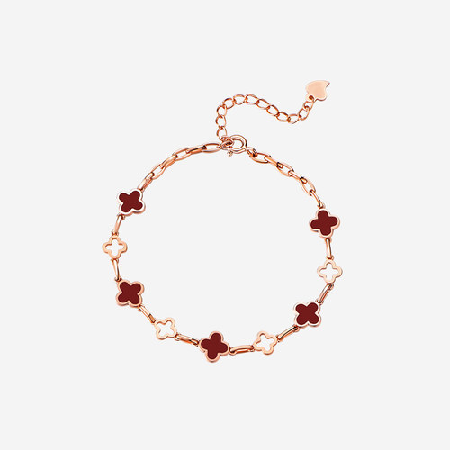 纯银红玛瑙四叶草手链女轻奢精致