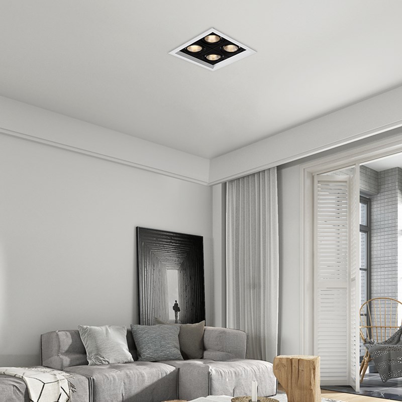 全光谱LED斗胆灯四头嵌入式LED格栅射灯天花灯无灯客厅方形筒灯