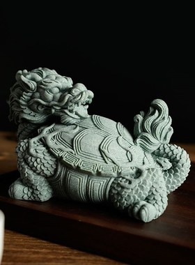 赑屃镇水兽鱼缸造景桌面招财青砂石摆件茶宠盆景假山流水微景观