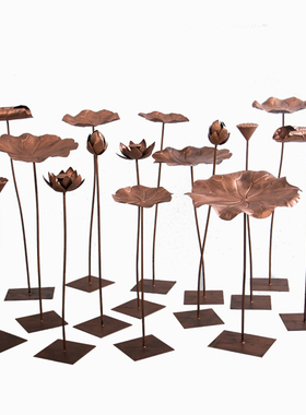 铁艺古铜色荷荷叶落地创意金属酒店室内水池水景装饰品