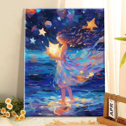 星梦女孩di数字油画丙烯填充手绘手工治愈少女系减压油彩涂色画