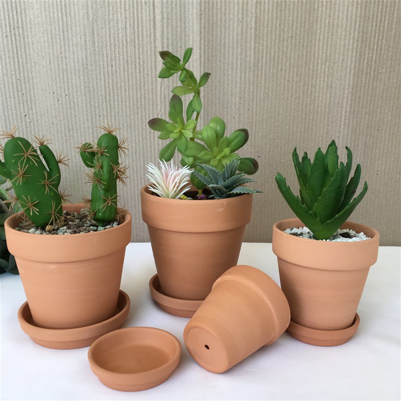 红陶花盆吸水透气圆形细质盆多肉育苗绿萝盆栽带接水盘装陶土盆