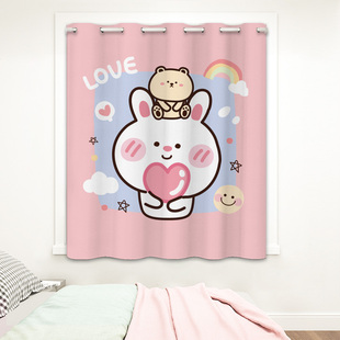 出租房窗帘遮光新款儿童房卧室飘窗小窗帘免打孔整安装遮阳